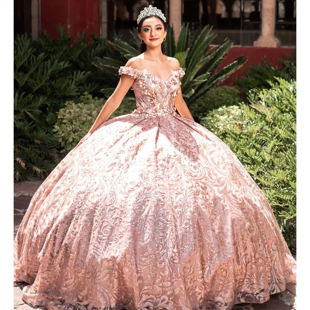 Rose Gold Sparkly Princess Quinceanera Dress with Lace-Up Back and Off the  Shoulder Tulle Ball Gown from Dhgate Quinceanera Dresses - price 439.2