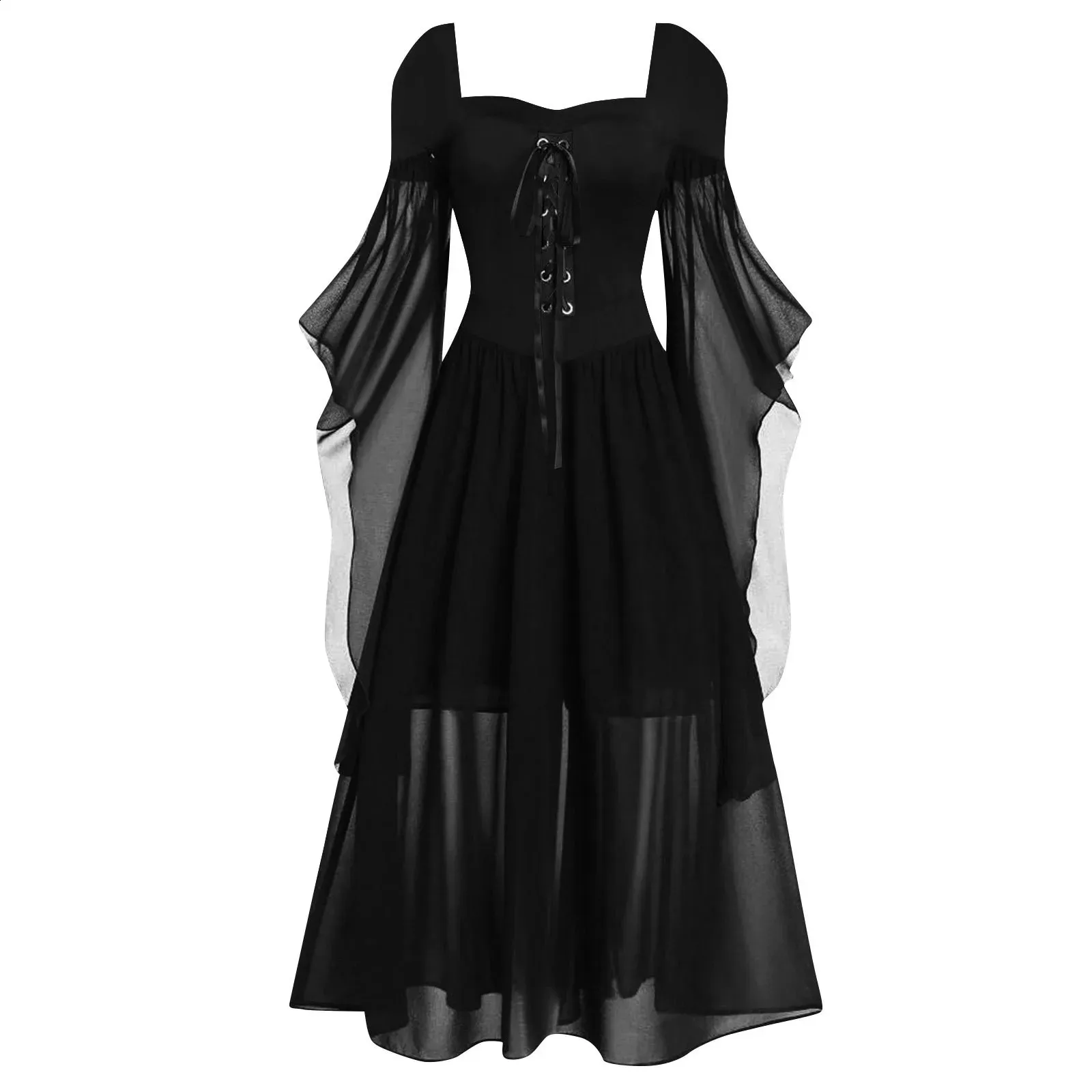 Gothic Lace Butterfly Sleeve Witch Gothic Dress for Halloween and Carnival - Size Up (240823)