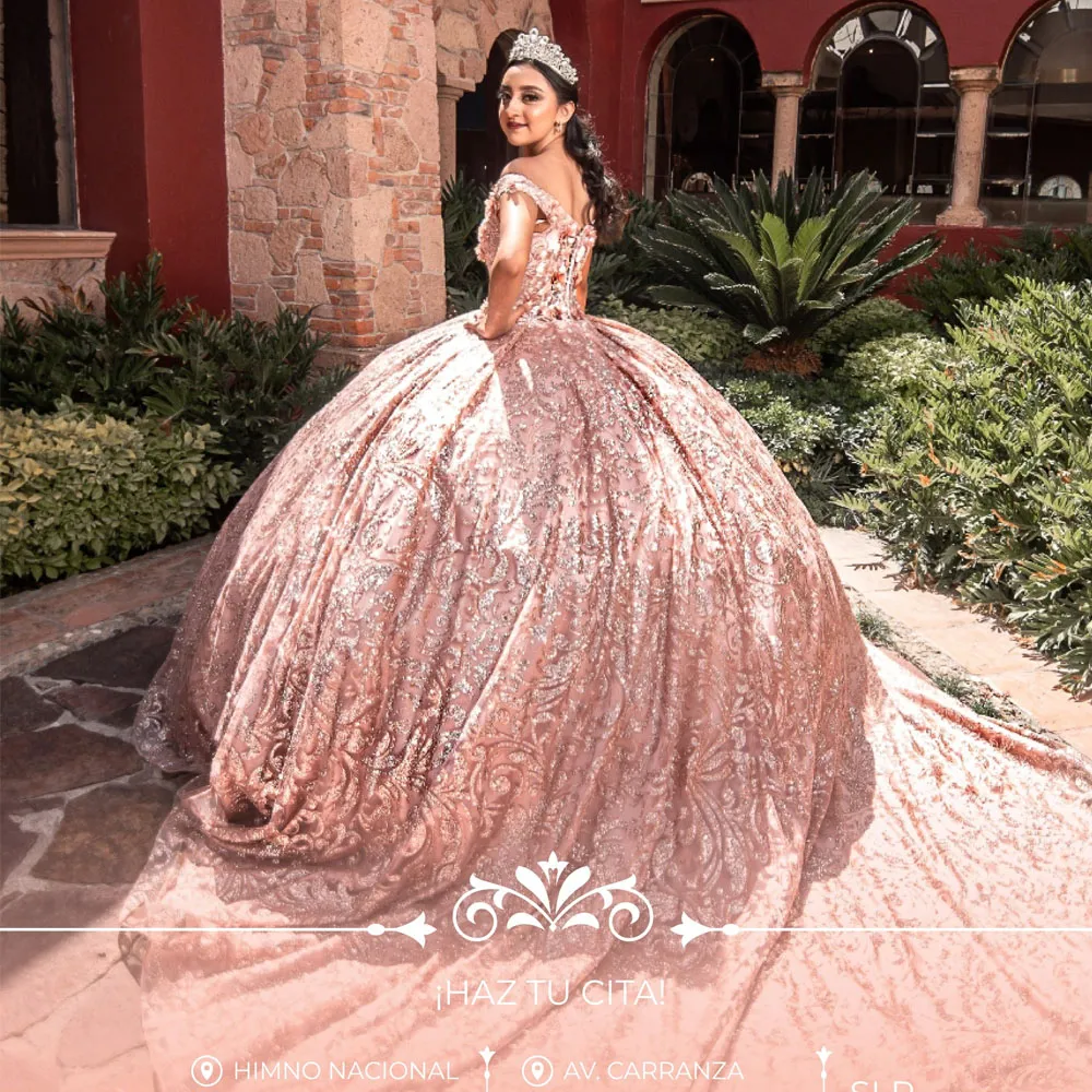 Rose Gold Sparkly Princess Quinceanera Dress with Lace-Up Back and Off the  Shoulder Tulle Ball Gown from Dhgate Quinceanera Dresses - price 439.2