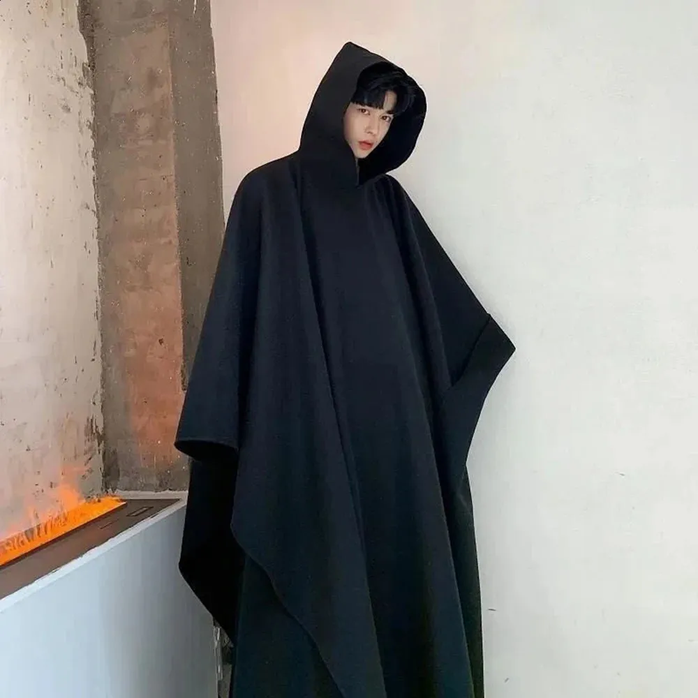 Japanese Street Style Hooded wizard in robe Trench Coat for