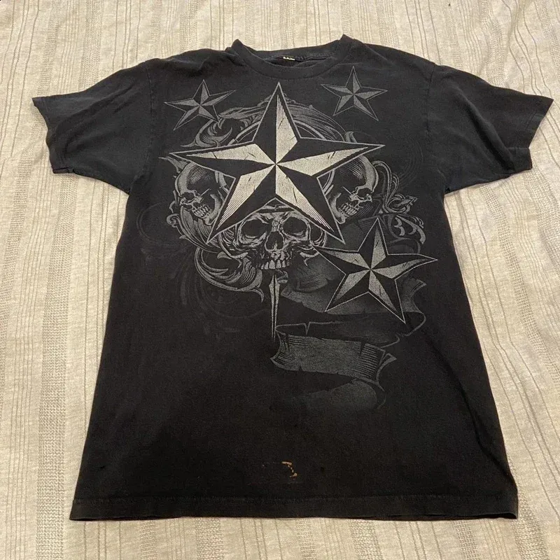 Cyber Grunge Clothing Star Print Tee - Retro Y2K Red Top