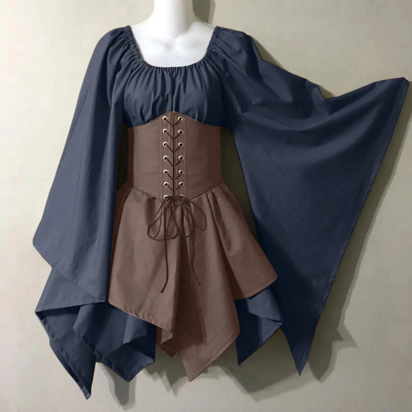 Medieval Irish corset top dress with flared sleeves and corsets for Halloween. Medieval Irish corset top dress with flared sleeves and corsets for Halloween.