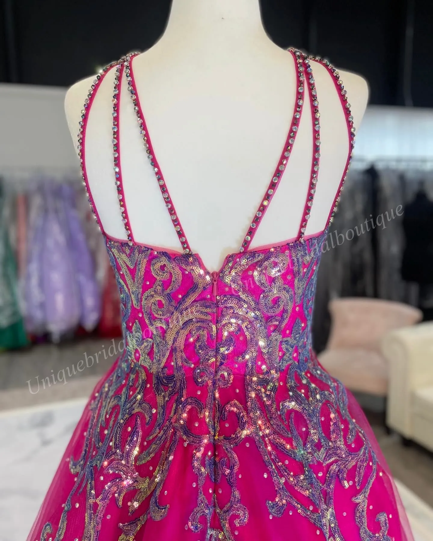 Raspberry Glitter Boat Neck A-Line Kids Pageant Dress