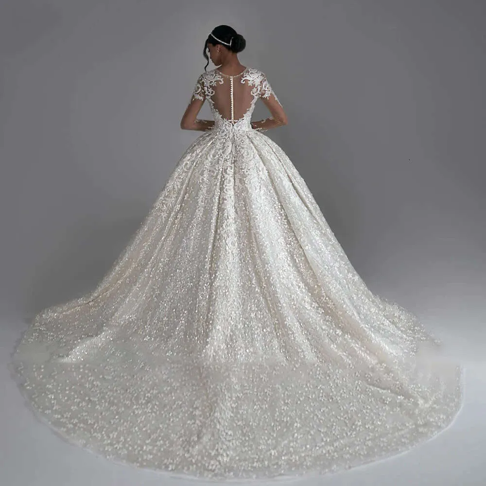 High-Quality Royal Ball heavy gown for wedding with O-Neck, Long Sleeves, Lace Appliques, and Tailor-Made Design for Women - 2024 Collection High-Quality Royal Ball heavy gown for wedding with O-Neck, Long Sleeves, Lace Appliques, and Tailor-Made Design for Women - 2024 Collection