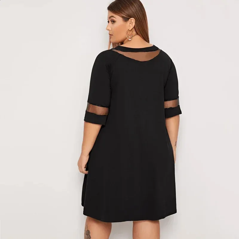 panel fit flare mesh dress Léana Black Mesh Panel Ruched Maxi Dress main image 1