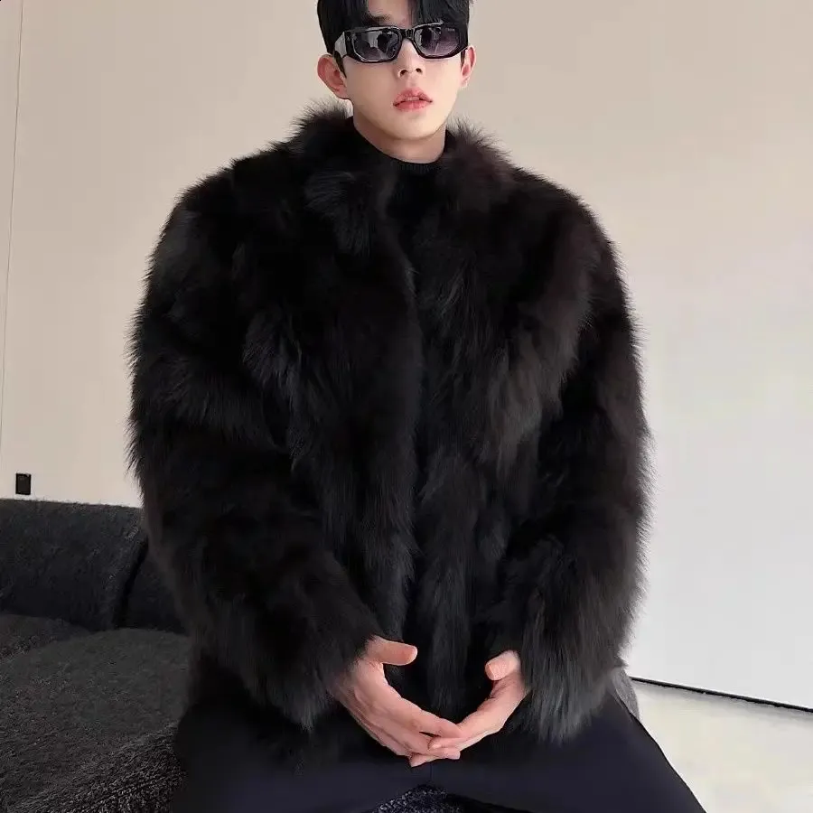 Men's Winter coat of fur - Thick Fox Black Sleeveless Men's Winter coat of fur - Thick Fox Black Sleeveless