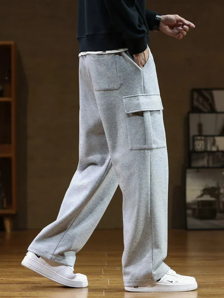 Baggy Cargo Sweatpants For Men Drawstring Open Bottom Sweatpants Big And Tall Joggers Pants With Zip Pockets