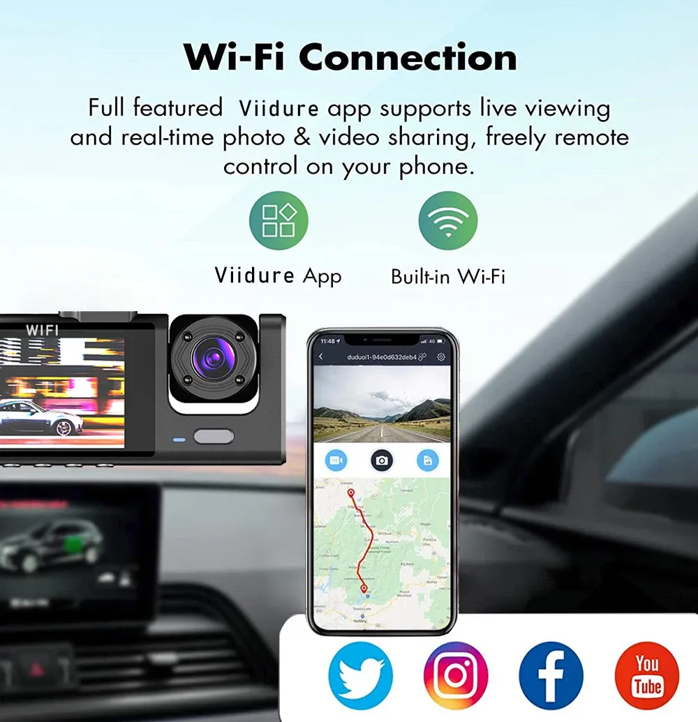 Mini Dvr Three 3 Channel WiFi Car DVR With Three Way Audio, FHD 1080P Video, Mini ...