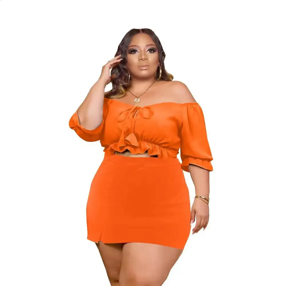 sexy plus size wholesale clothing Plus-Size Women's Off-Shoulder Two-Piece Set