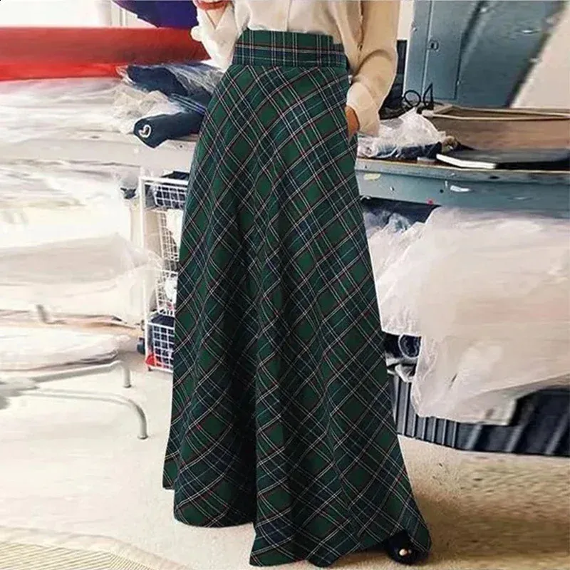 Plaid High Waist Skirt: Retro A Line Long Skirt, Korean