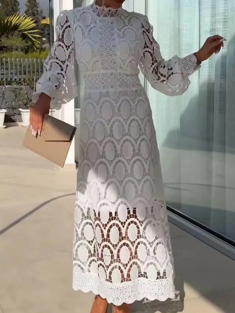 stand collar dress design Stand Collar Fashion Loungewear Dress Womens Spring/Summer Long Sleeve  Party Dress 2024 Hollow Elegant Womens Dress 240824