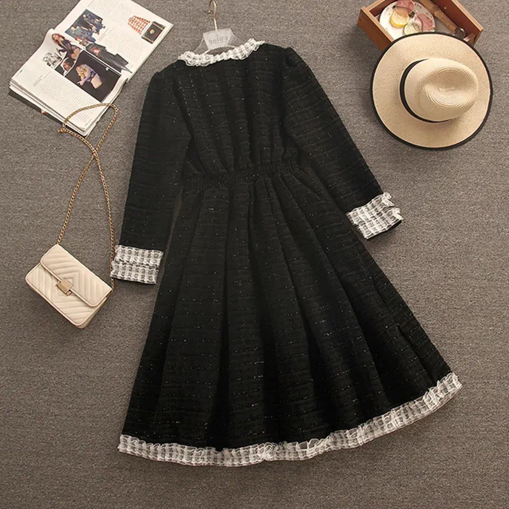 L’aubeblanc Tweed Wrap Dress Black Elegant Tweed Dresses For Women: Black Tweed Long Dress, O