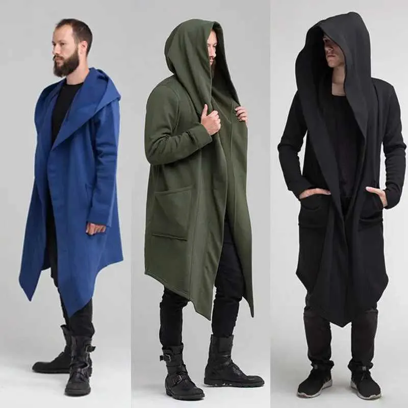 Hirigin Mens Winter Hoodie Coat Solid Color Long Hooded Cardigan Mens Cloak With Open Front For Warmth And Style Autumn Winter Y240824 From Quality life hall 24.22 DHgate.Com