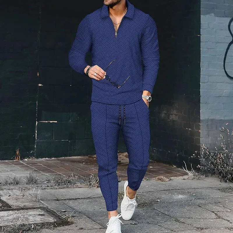 Men's Long Sleeve polo polo shirts and Pants Set for
