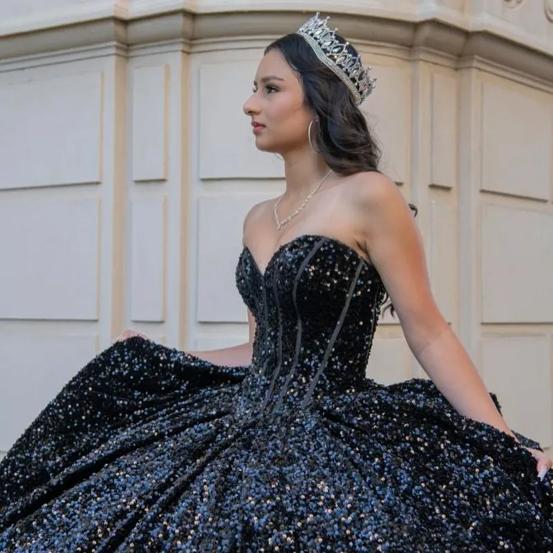 Sparkling Black Quinceanera Dress 2025 Princess Prom Ball Gown Sequined  Sweet 16 Lace-up Back from Dhgate Quinceanera Dresses - price 279.24