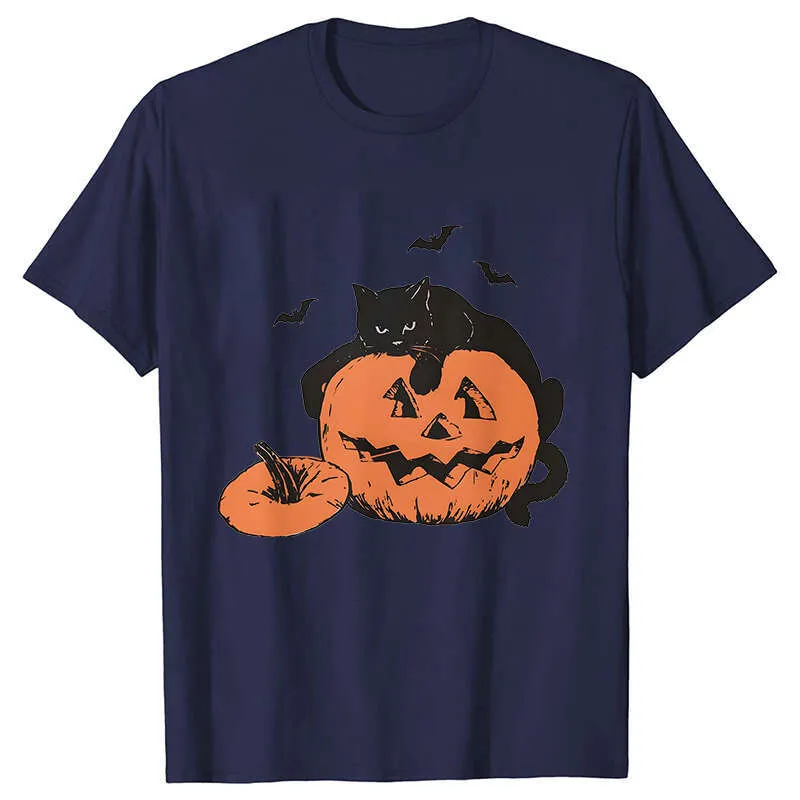 Camiseta De Halloween Para Mujer Con Diseño De Gato Negro Y Calabaza - Manga Larga, Cómoda, Perfecta Para La Temporada De Terror