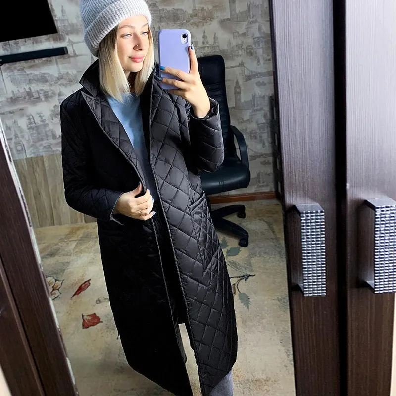 Product Title Fashionable Women s Slim Fit Diamondback Belted Puffer Jacket with Down Cotton Lining for Autumn Winter Warmth Long Belt Included
