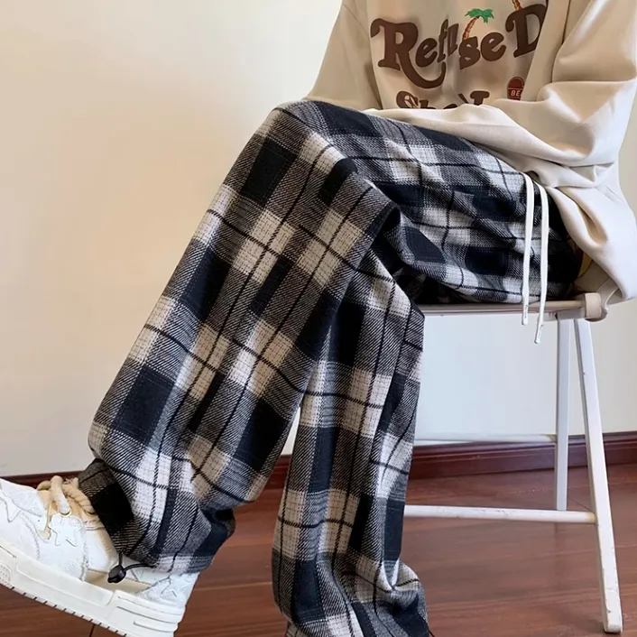 Navy Plaid Pants Outfit What Matches With Checkered Shoes White - Main Image