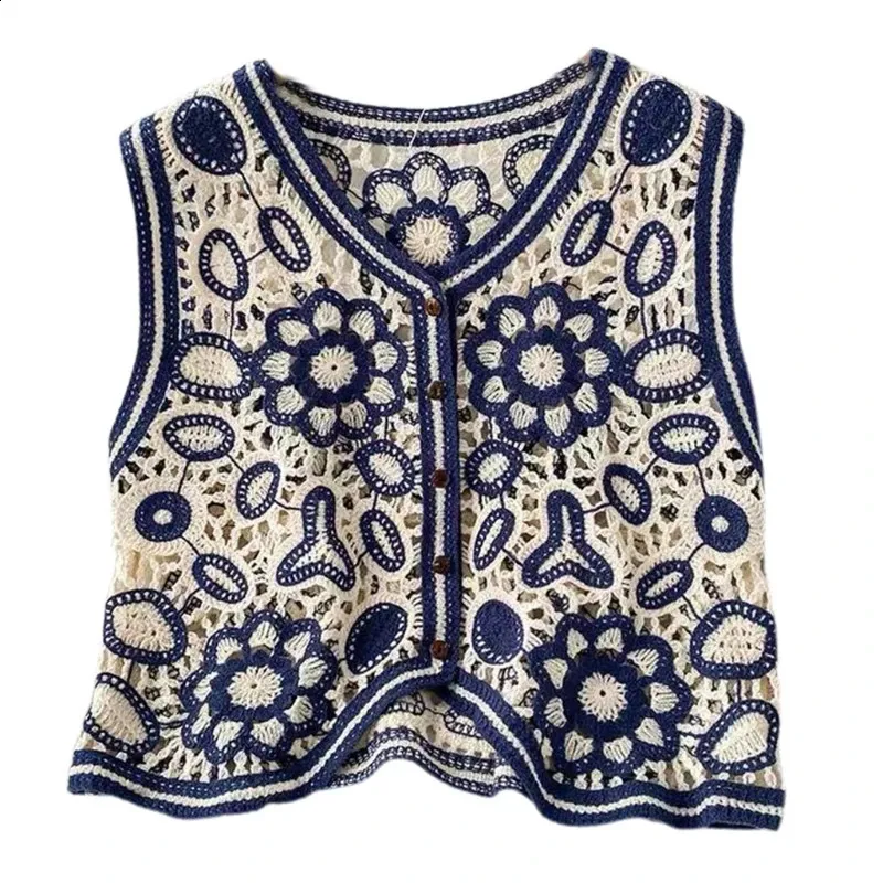 Boho Women Crochet Knit Vest Waistcoat Vintage Colorful Floral