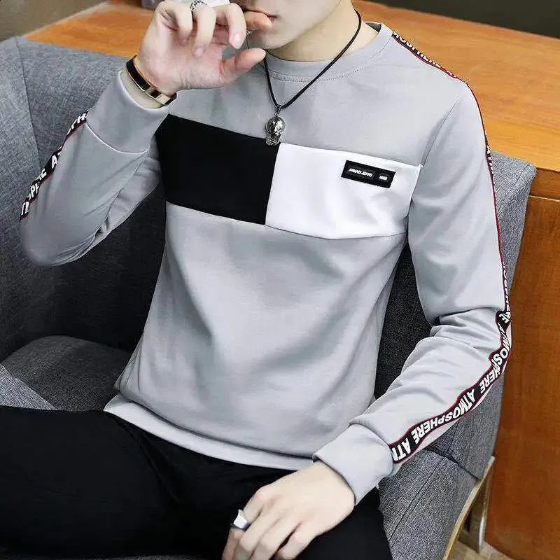 Men's Printed Long Sleeve shirt t shirt with Round Neck
