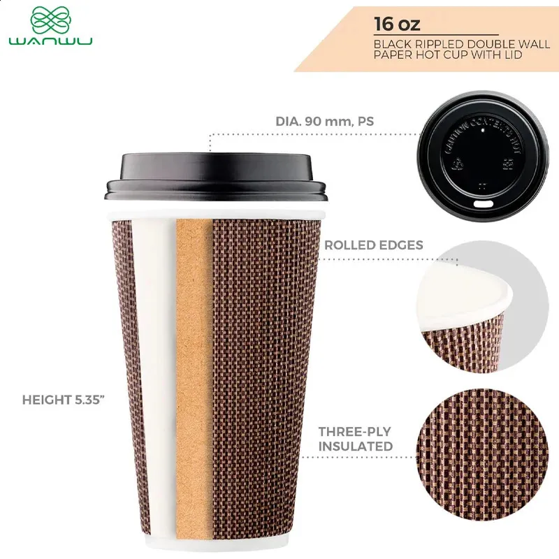 16 oz disposable double-layer paper coffee cups with lids for hot and cold  beverages from Dhgate Disposable Cups & Straws - price 26.57