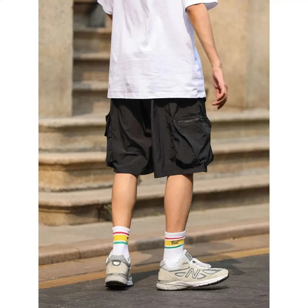 GEO NORWAY Men's Cotton Bermuda Shorts – Light Yellow Cargo Shorts With Belt, Comfort Fit