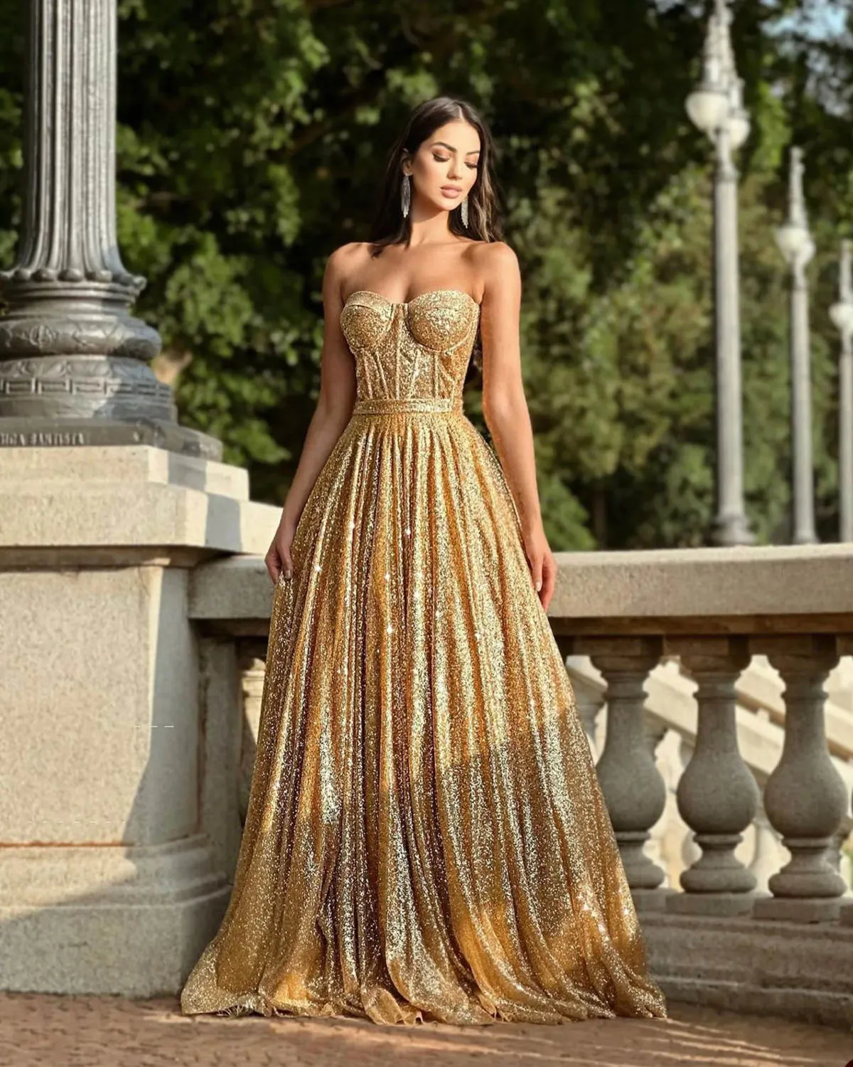 open lace back dress Elegant Off-Shoulder Tulle Lace Prom Dress with Built-In Bra, Champagne  Silhouette main image 1