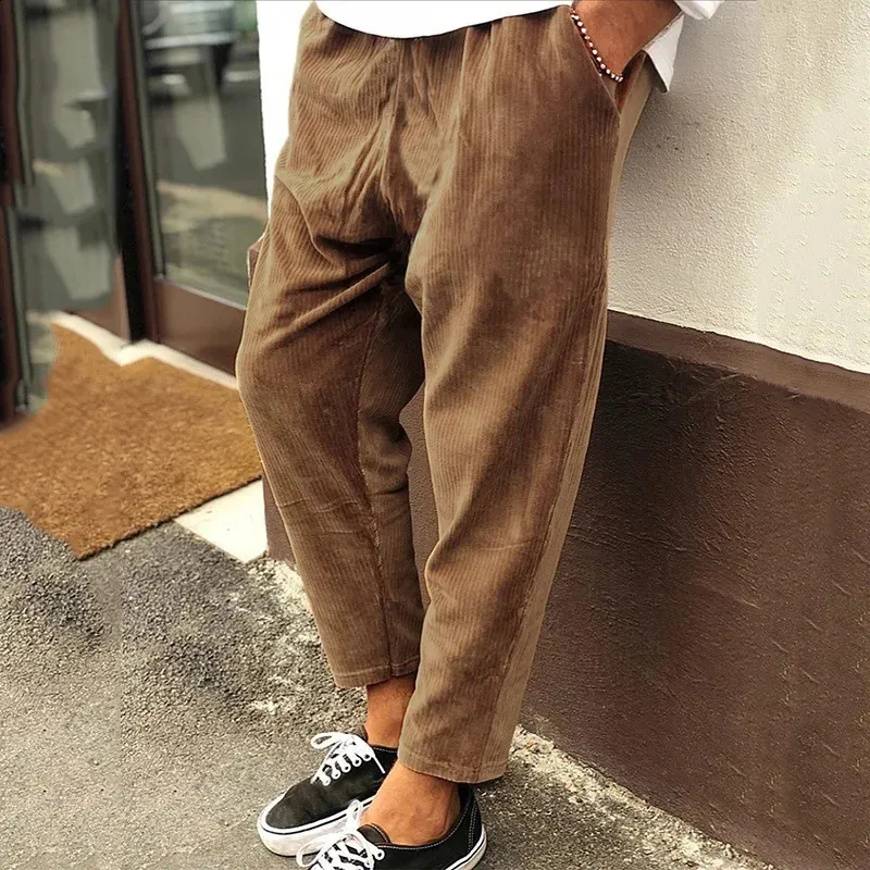 Vintage Corduroy Pants Mens: Solid Mid Waist, Straight Leg
