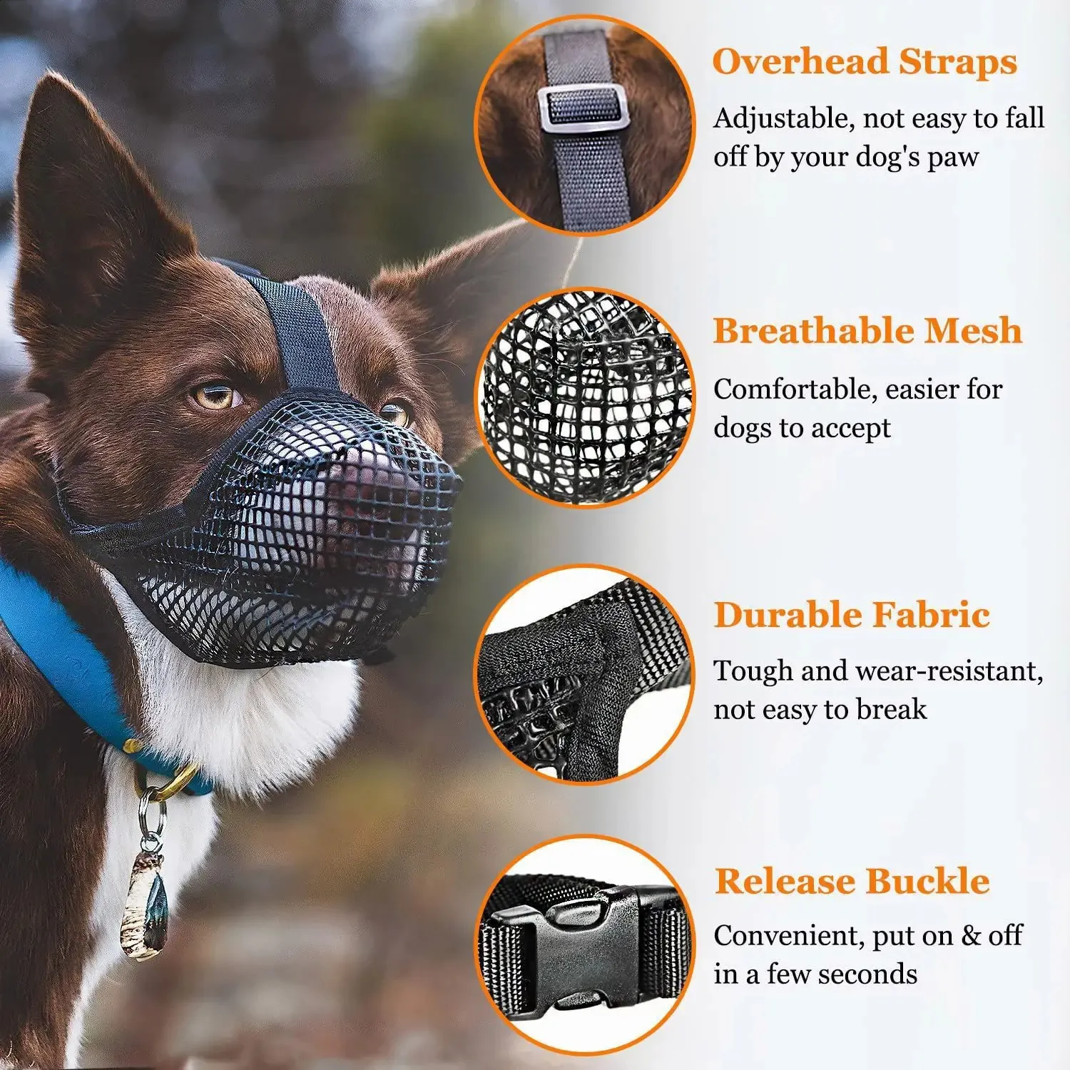 Adjustable Pet Dog Muzzle – Mesh, Anti-Bark & Anti-Bite, Fits Small To XXL Dogs Including Pit Bulls