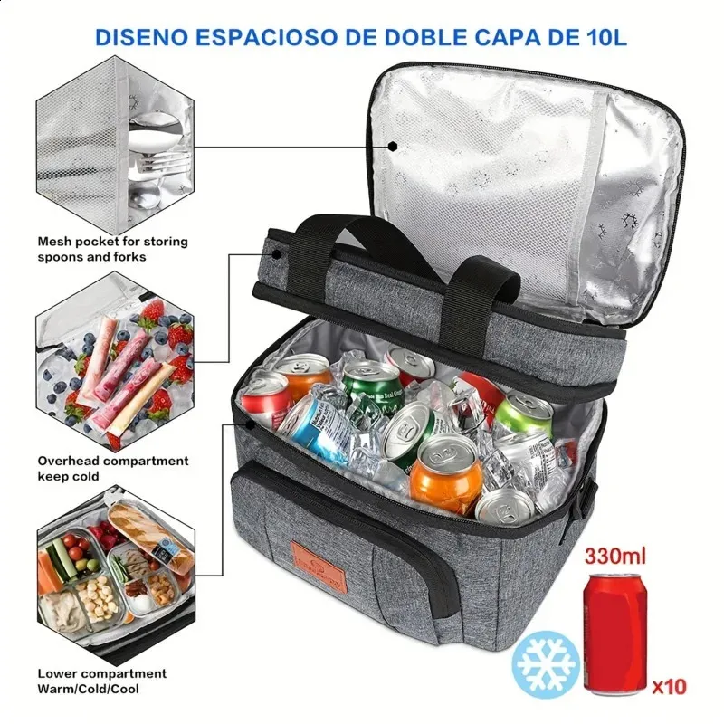 Large Capacity Insulated Lunch Bag for Women - Double-Layer Cooler Tote ...