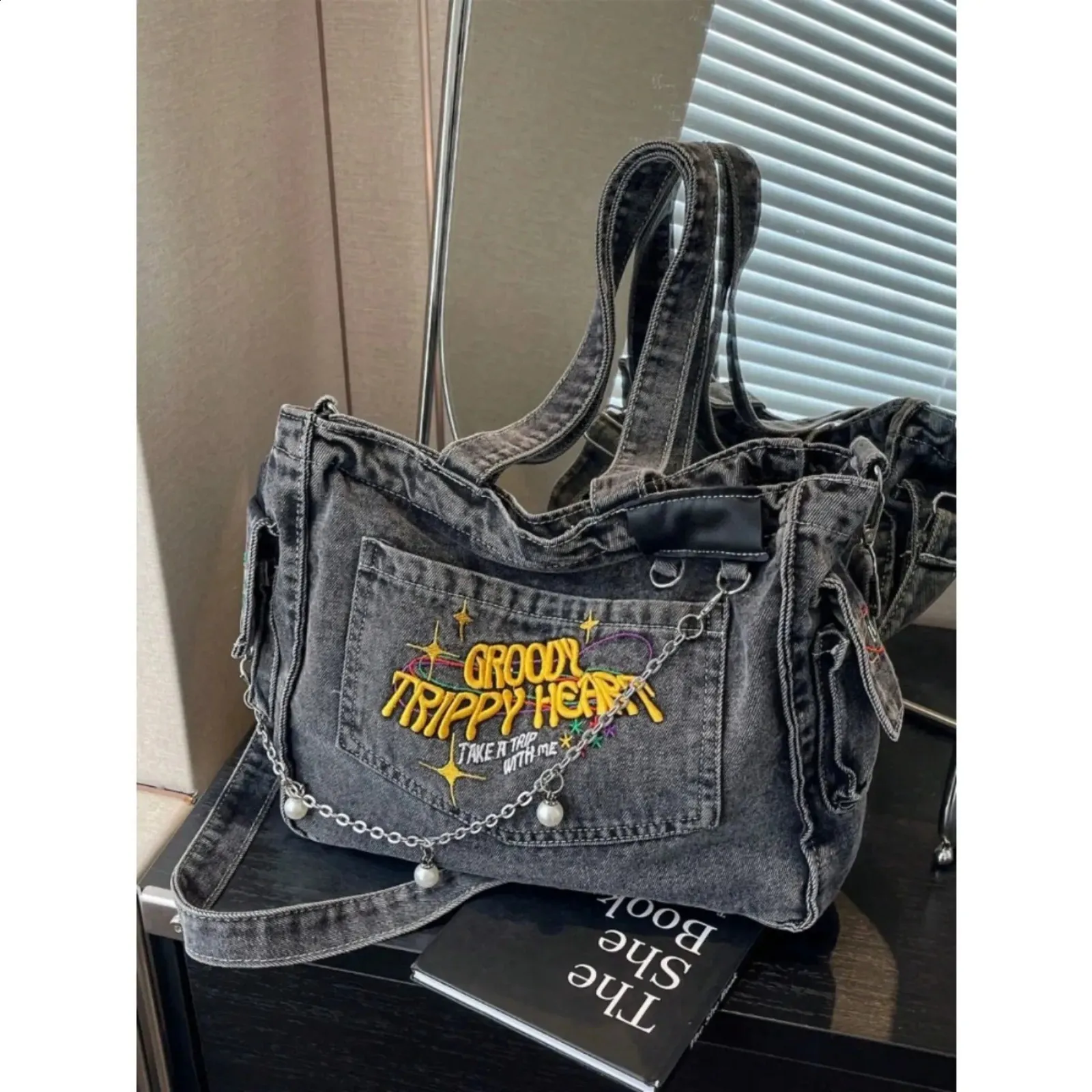 ショルダーバッグ・ポシェット Hashtag DDD Reversible Denim Tote Crossbody Bag DHgate.com:Denim & Canvas Tote Bag: Large Capacity Crossbody