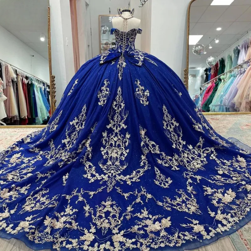 royal blue dress gold jewelry Gold Beaded Royal Blue Sequin Mermaid Tailor Made Prom Dress main image 1