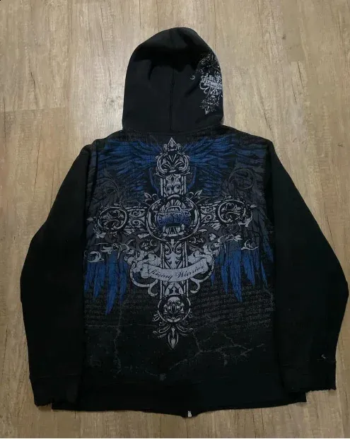 きらきらひかる⭐︎◡̈COGTHEBIGSMOKE|GITTY HOODED Y2K Letter Printed Hoodie Autumn Winter Harajuku Zip Up