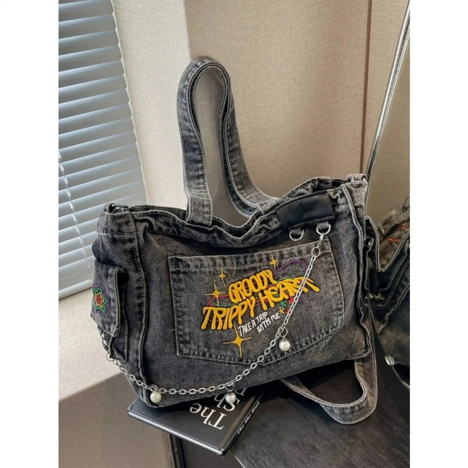 ショルダーバッグ・ポシェット Hashtag DDD Reversible Denim Tote Crossbody Bag DHgate.com:Denim Canvas Tote Bag for Women - Casual