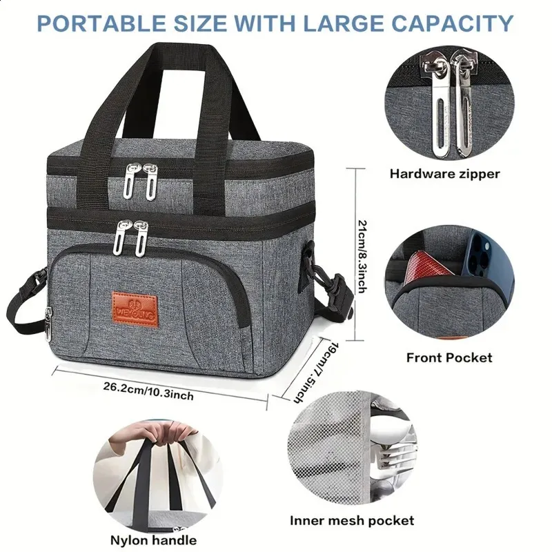 Large Capacity Insulated Lunch Bag for Women - Double-Layer Cooler Tote ...
