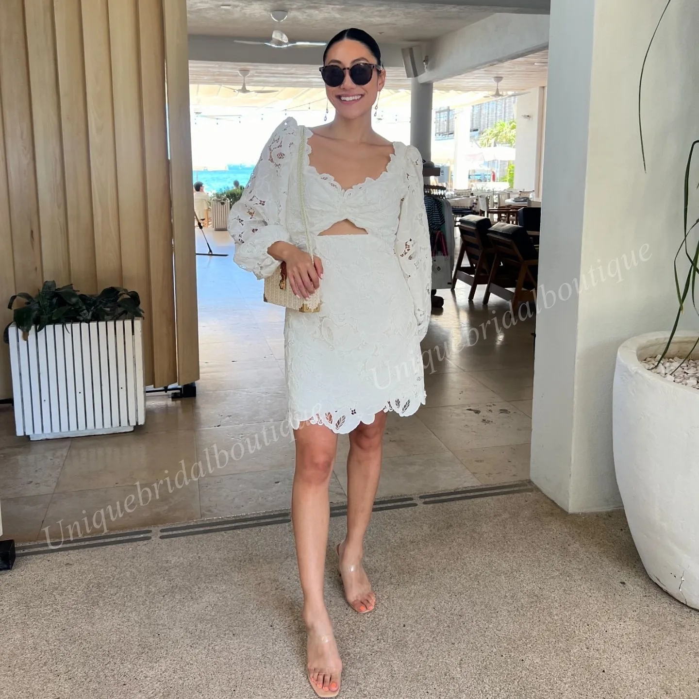 Lace Long Sleeve White Dress with Zipper Back for Beach Bridal Shower and  Engagement Mini Gown from Dhgate Designer Wedding Dresses - price 99.86