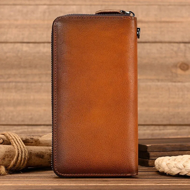 Vintage Handmade Leather Zip Wallet Men's Square Coin Purse