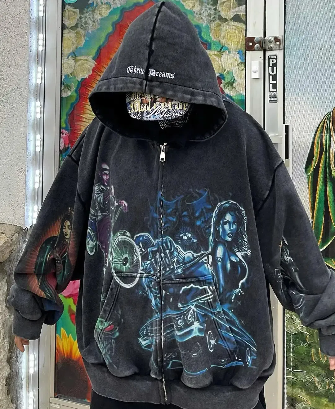Oversized Y2k Grunge Hoodie: Harajuku Streetwear Zip-Up