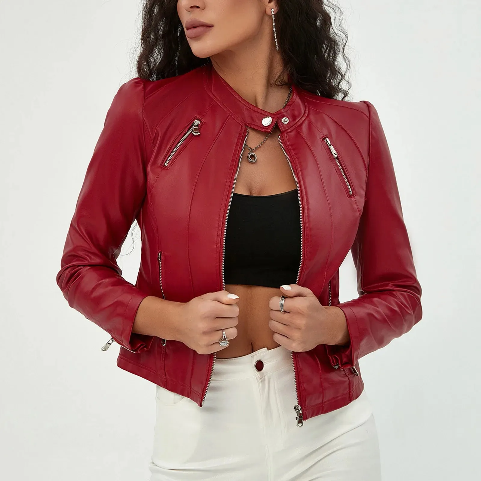 【特別セール品】 and Red Ultra-Thin Black jacket biking leather Leather PU Clothing