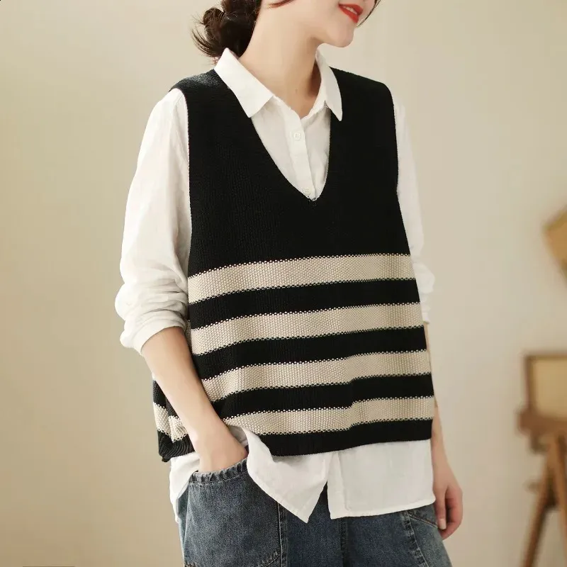 Womens Sweaters Zara Cloud Sweater Vest Striped V-Neck