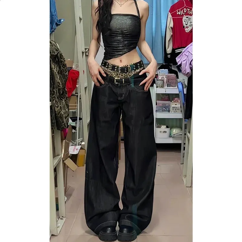Y2K Harajuku Style Black Jeans with Bag Detail - 90s Retro