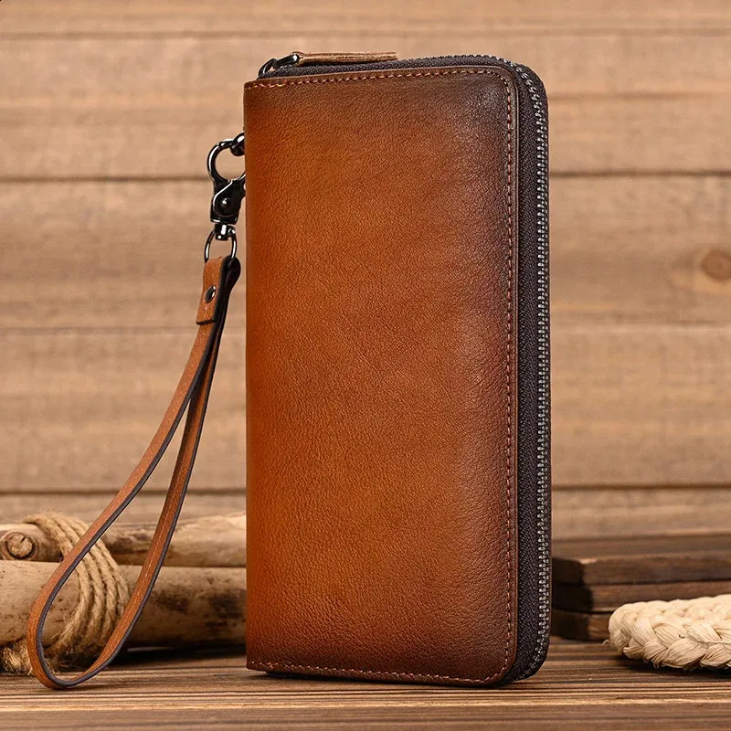 Save Big on Bulk Men's Leather Long Wallet Crazy Horse Leather Long Wallet  For Man Card Holder Big Zip Around Genuine Leather Cell Phone Clutch Purse 