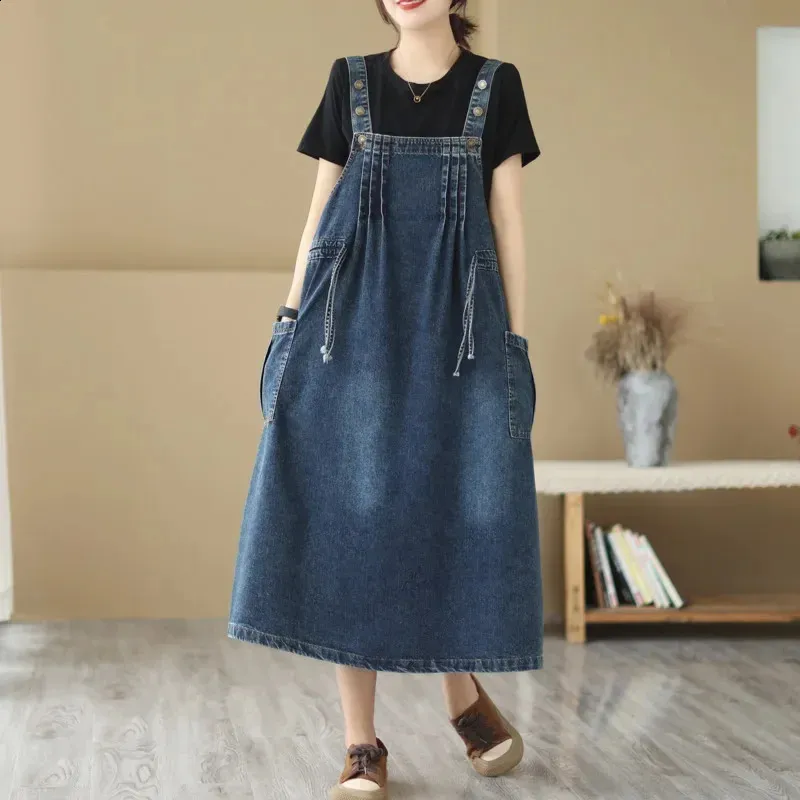 knee length dresses for ladies Standards & Practices Plus Size Women's Denim Tencel Raw Hem Midi Slip Dress - Light Blue main image 1