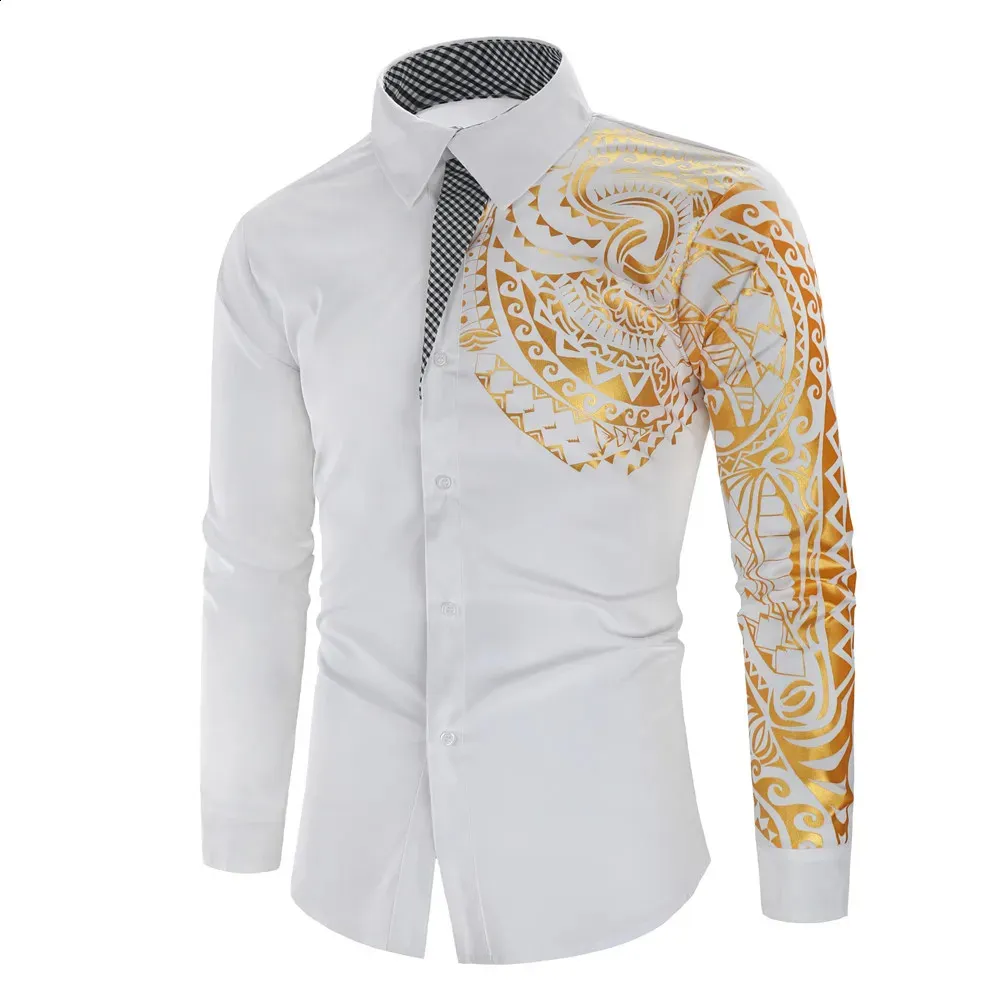 Mens Slim Fit Printed Dress Shirt With Gold Tribal... From Pong01, $19.04 |  DHgate.Com