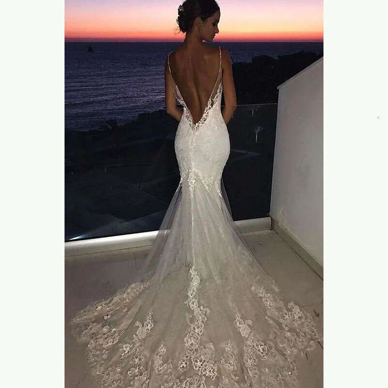 Deep V-Neck White Pretty Sexy Mermaid Wedding Dress