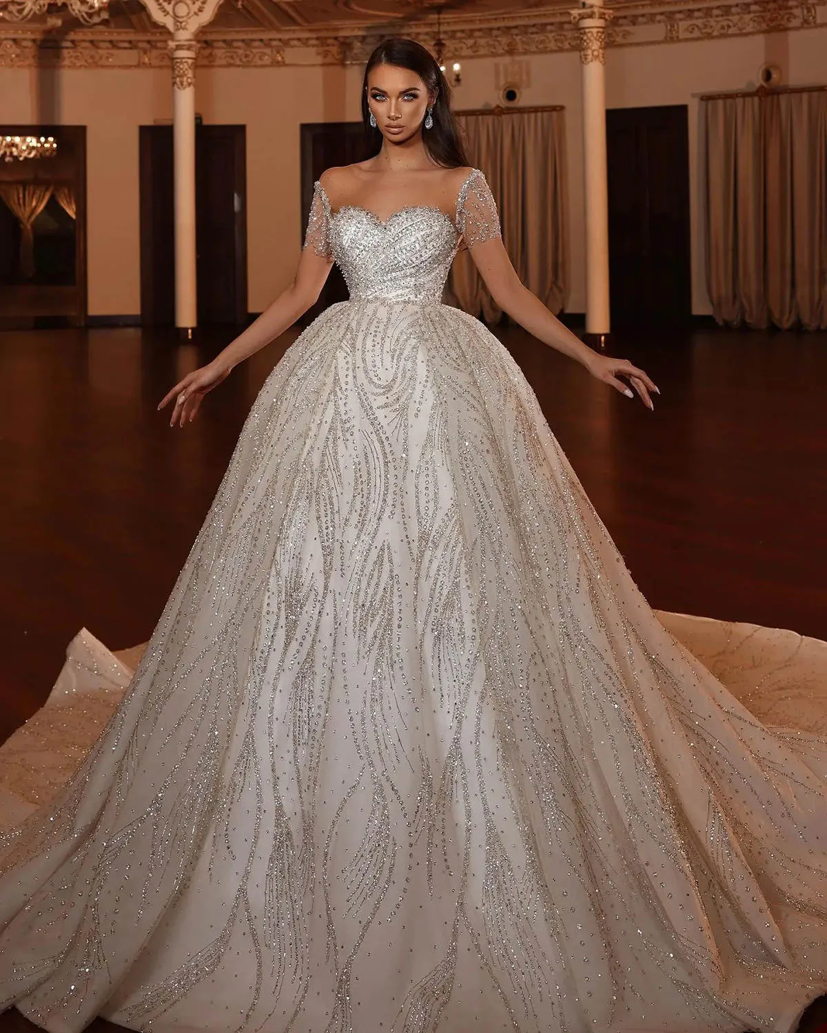 vintage style beaded wedding dress QK6300 Decadent Beaded Wedding Dress – Saja Wedding main image 0