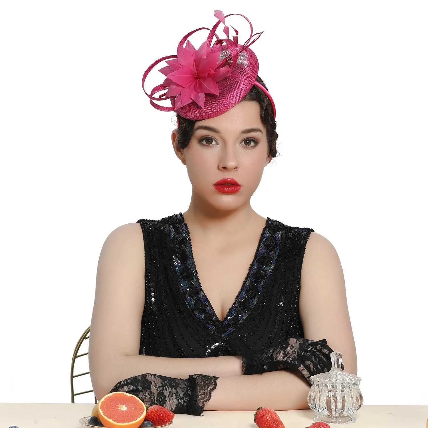 Sinamay Flower Feathers Pillbox Fascinator Derby Headband for Wedding Party Feather Pillbox Hat For Women Sinamay Fasciator Headband  main image 2