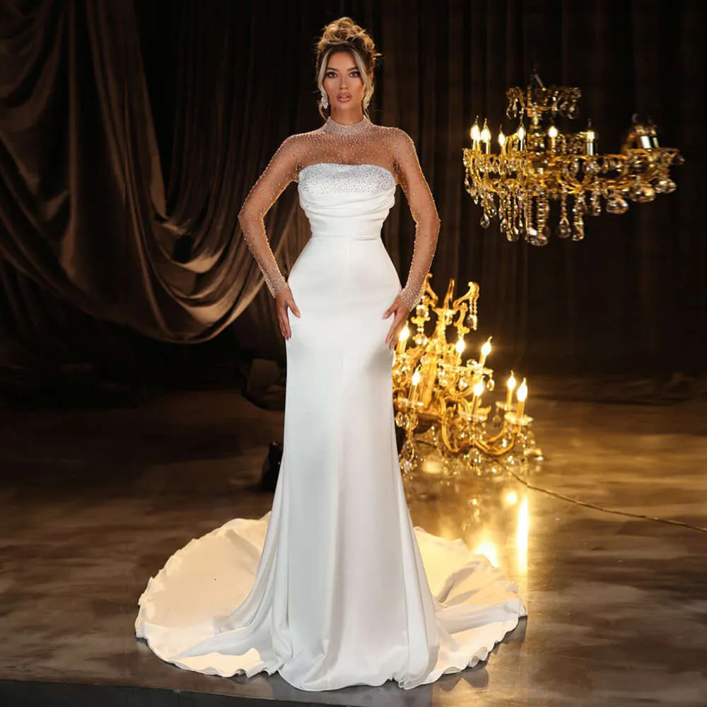 Robe De Mariée Sirène À Paillettes Élégante Avec Manches Longues Et  Illusion Du 278,82 € | DHgate, image size:1000x1000