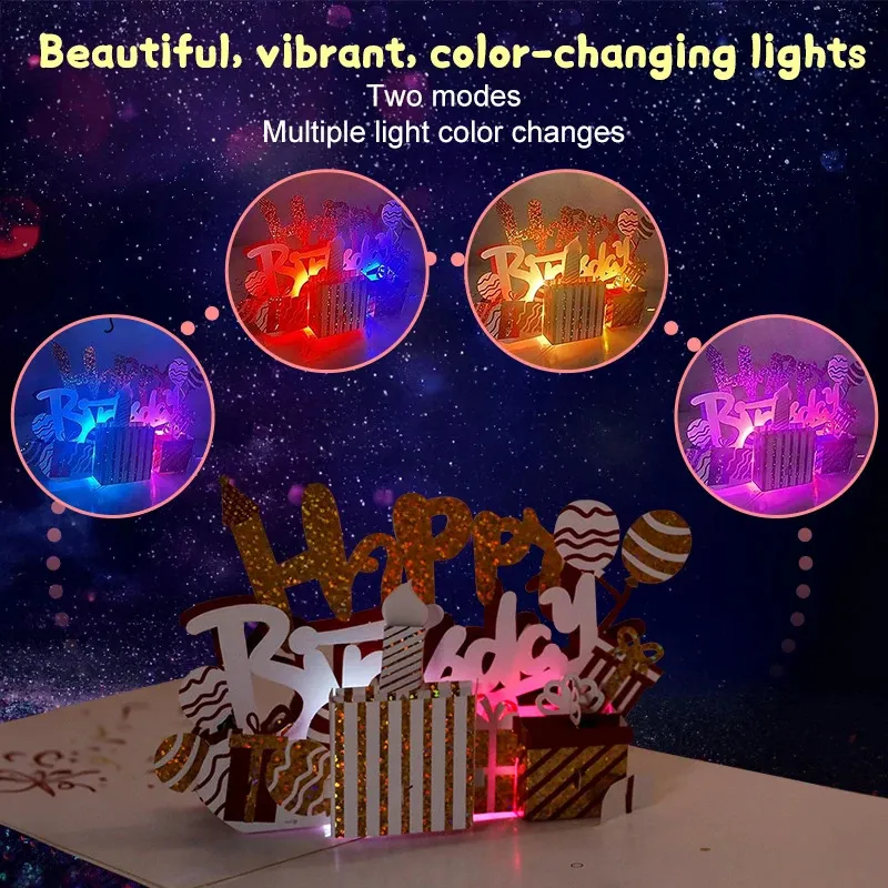 Light Music 3D Birthday Cake With Pop Up Blowing Candle Creative Happy ...