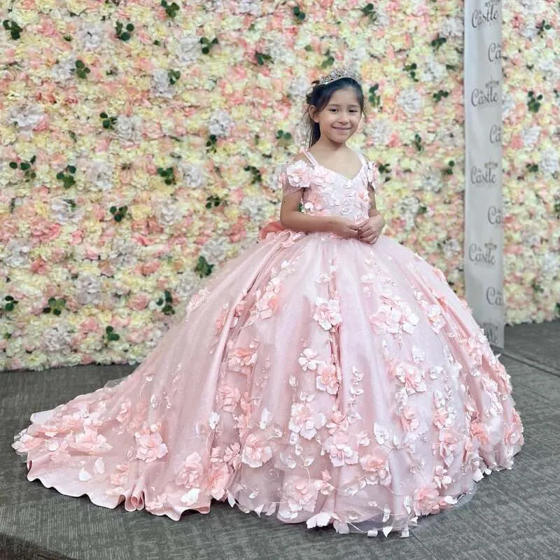 Pink Tulle Ball Gown Dress Off Shoulder V Neck, 3D... From Babynice888,  $172.34 | DHgate.Com